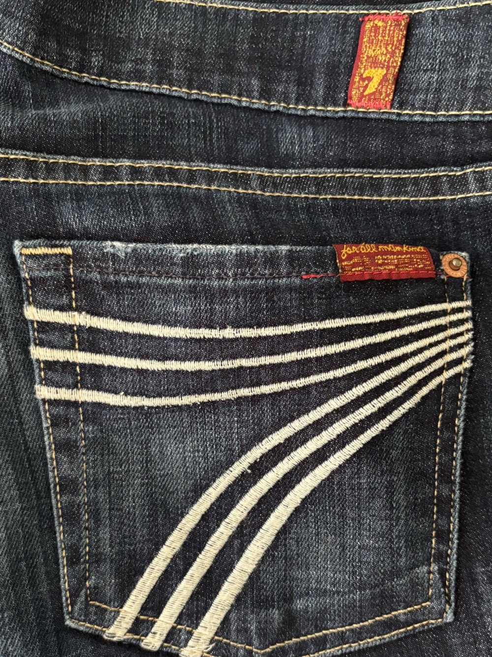 7 For All Mankind Dojo Y2K Wide Leg Flare Jeans Dark Wash Made in USA